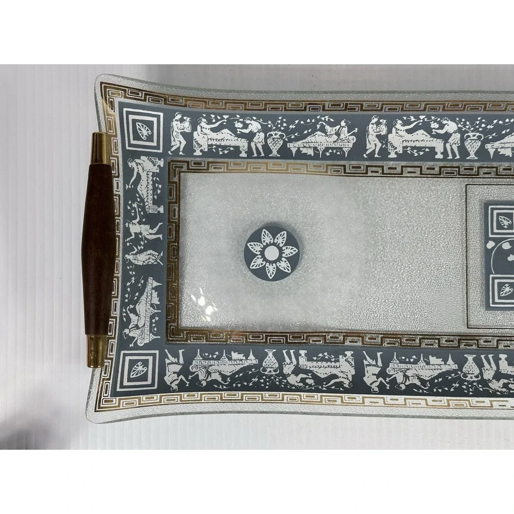 VTG Jeanette Glass Wedgwood Blue Hellenic Greek Fruit Wedge Dish‎ Raised Place